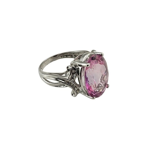 Vintage 14 Karat White Gold Pink Glass and Diamond Ring Size 6  #9935 - Picture 3 of 8